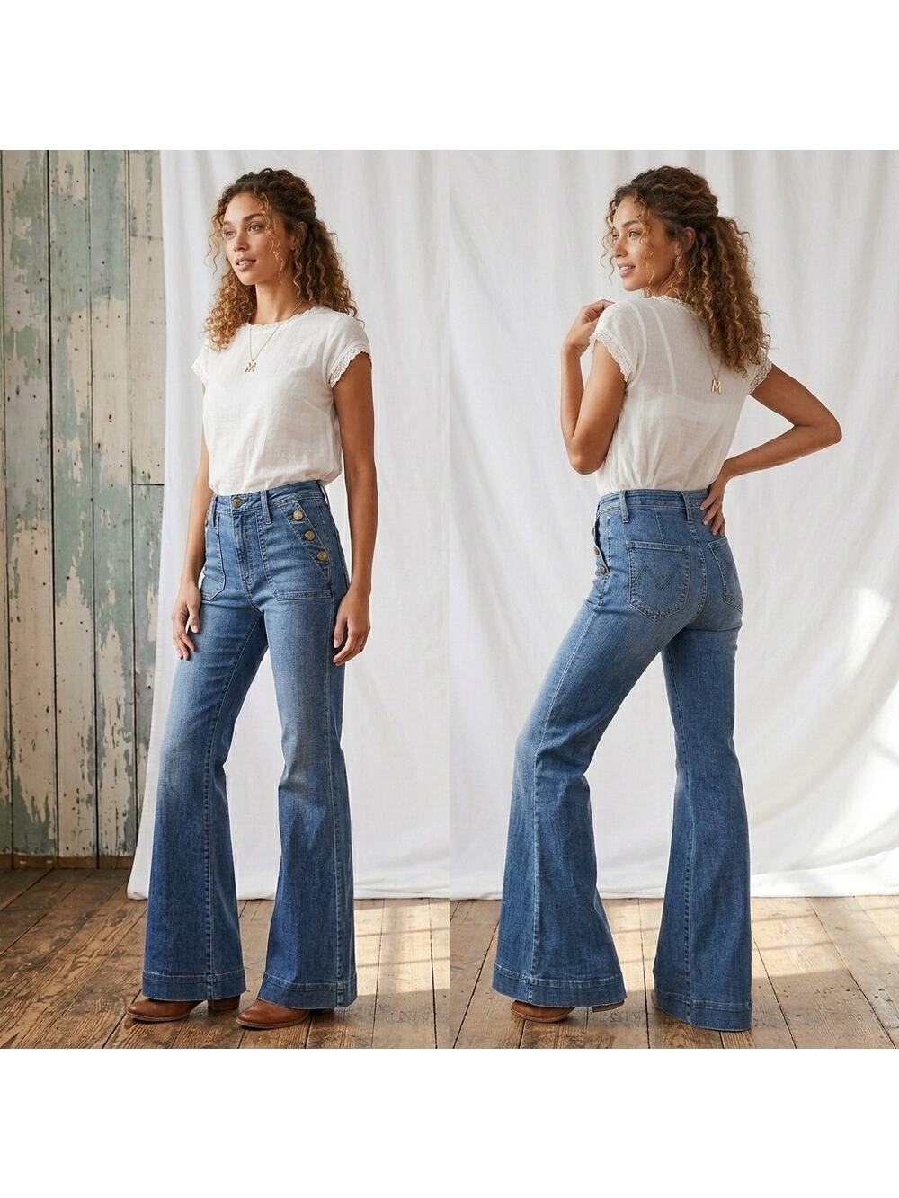 Show Me Your Mumu Farrah Button Trouser Flare Jeans Blue Storm Size 25